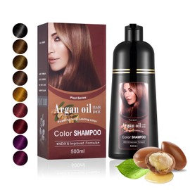 Instant Blonde Brown Hair Dye Shampoo 3 in 1, Argan Oil Brown Hair Dye Easy To Use, Semi-Permanent, Brown Natural Plant Hair Dye, Herbal Hair Color Shampoo for Men Women 500ml