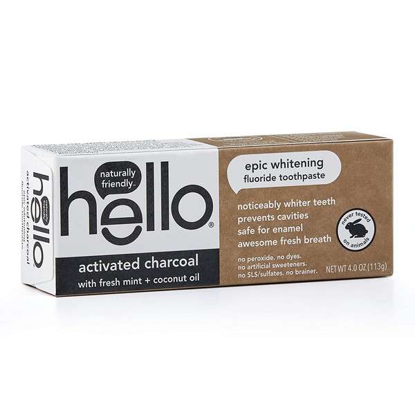 Hello Oral Care Activated Charcoal Fluoride Whitening Toothpaste, Vegan & SLS Free, 4 Ounce (Pack of 1)