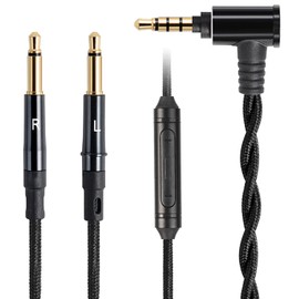 FAAEAL HE4XX Audio Cable for Hifiman HE400SE,HE400i(New Edition),Meze 99 Classics,Denon AH-D9200 Headphones,Dual 3.5mm(1/8”) in-line Mic Control Headphone Cord Works on iOS/Android(3.5mm w/mic)