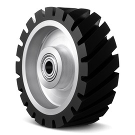 Lounsweer 6x2 Inch Belt Grinder Rubber Wheel, Serrated Contact Wheel, 65a Rubber Hardness with 6202 Bearing for Belt Machine, Polishing Machine Suitable for 180 and 200 Grit Sanders