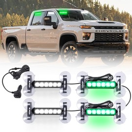 Tiannor 4X 6.1 inch Emergency Strobe Lights Green/White 24 LED Waterproof Hazard Warning Flashing Safety Dash Front/Rear/Side Windshield Lights for Volunteer Firefighter Vehicles POV Trucks