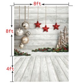 SJOLOON Christmas Backdrop Balls White Wood Floor Photography Backdrop Christmas Backdrops for Photography Photo Backdrops Studio Background 10383(8x12FT)