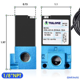 TAILONZ PNEUMATIC 2 Way 3 Port Mac Valve, DC12V, 5.4W, 1/8”NPT Electronic Booster Control Solenoid Valve High-Frequency Solenoid valve35A-ACA-DDAA-1BA