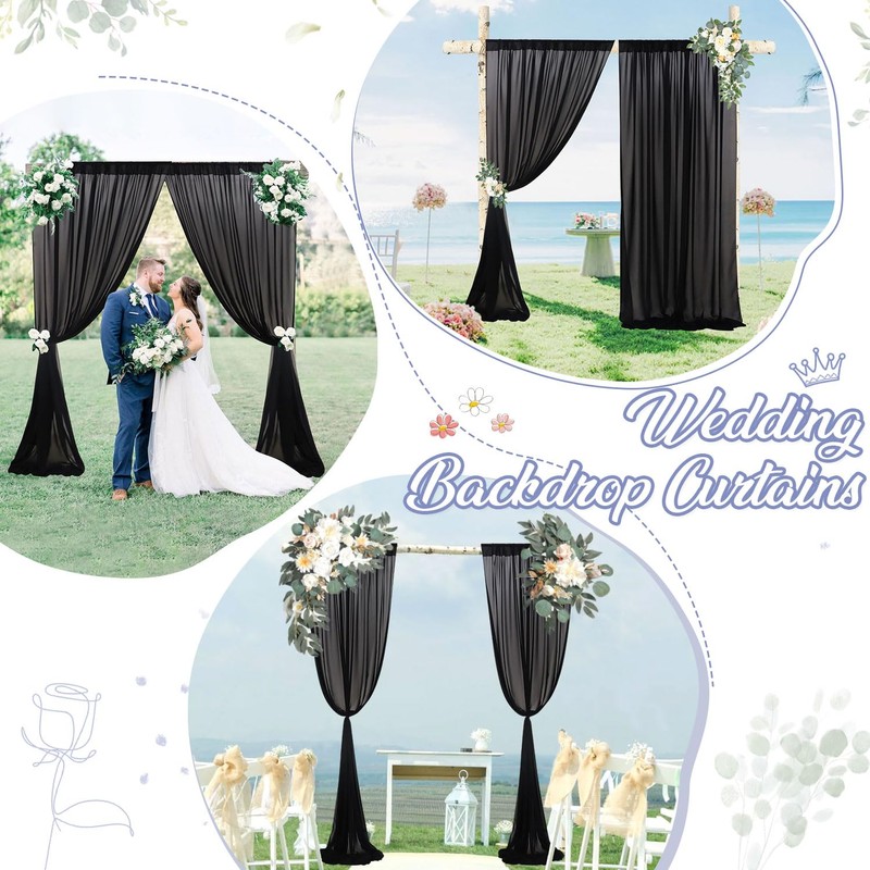 FANPROMS Black Sheer Backdrop Curtains 5x10ft 2 Panels Chiffon Fabric