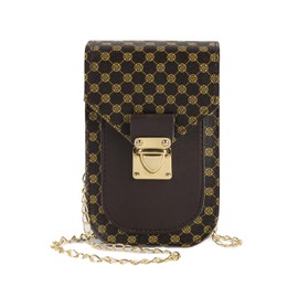 Jiusely Women Crossbody Bags, PU Leather Phone Bags, Retro Plaid Wallet Bag, Chain Messenger Bags Gifts for Teens Girls (Brown)