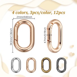 NBEADS 12Pcs 4 Colors Spring Gate Rings, Oval Spring Key Rings Alloy Carabiner Clips for Keychains, Bags, Purses, Handbags, DIY Crafts, 34.5x21x4.7mm
