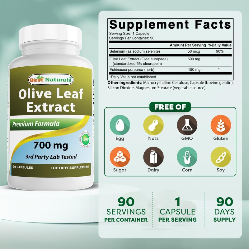 Best Naturals Olive Leaf Extract, 700 Mg, 90 Capsules