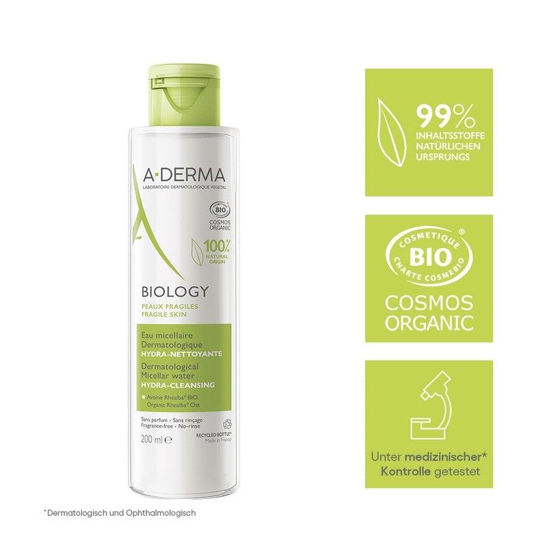 A-DERMA Biology Organic Dermatological Micellar Water Hydra-Cleanser 200ml