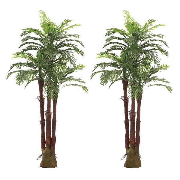 AMERIQUE Pair Gorgeous 6 Feet Triple Tropical Palm Artificial Plant Tree with Standable Trunk, Real Touch Technology, with UV Protection, Green, 2