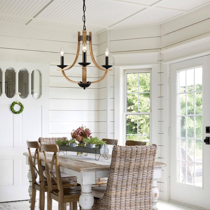 LAMPKEDUO Farmhouse Chandelier for Dining Room 3-Light 19" Wide Adjustable