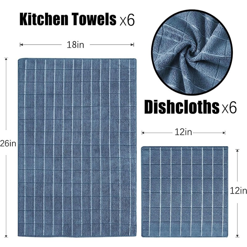Puomue Microfiber Kitchen Towels and Dishcloths Set, 26 X 18