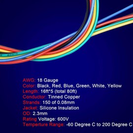 ZHIYUAN 22 Gauge Wire, Stranded Silicone Electrical Wire Spool 22 AWG, 32.8ft/10m 6 Colors, Flexible Tinned Copper Hook up Wire Kit for LED, RC Models, DIY Projects, Electrical Wiring, Automotive