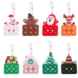 Pack of 8 Pop Key Chains, Pop Fidget Toy with Keyring, Christmas Key Ring, Pop It Key Ring Set, Anti-Stress Toy for Children and Adults, Party Gifts