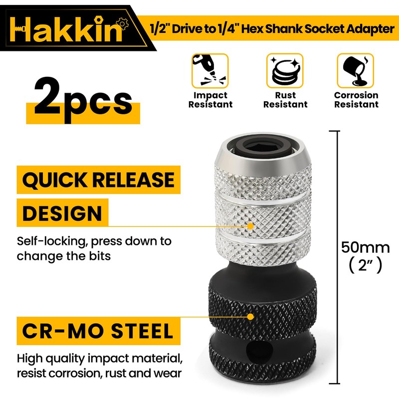 Impact Driver Socket Adapter Hakkin 1/2 Square Drive to 1/4