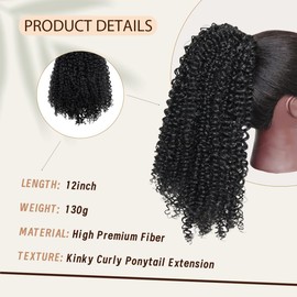Drawstring Ponytail Extension 12Inch Short Kinky Curly Ponytail for Women