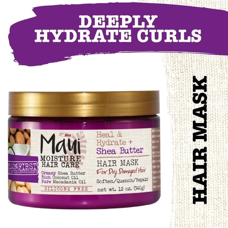 Maui Moisture Shea Butter Hair Mask 12 Ounce Jar (Heal/Hydrate)