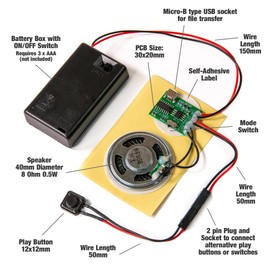 Talking Products, DIY MP3-Soundmodul, Soundchip-Aufnahmebox, 4 MB Speicher, mit AAA-Batteriebox. Erstellen Sie Ihre eigenen personalisierten Geschenke, Modelle oder Cosplay-Accessoires (Druckknopf)
