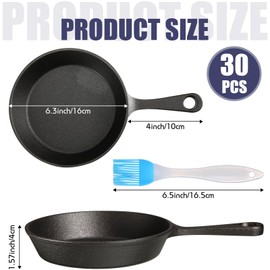 Skylety 30 Sets 6. 3 Inches Mini Cast Iron Skillets Small Black Sizzling Plate Cast Iron Skillets Frying Pan Set with Oil Brush for Indoor Outdoor Restaurant Kitchen