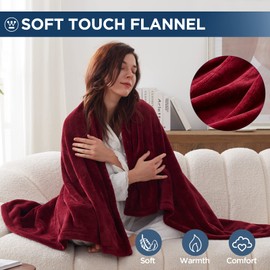 Westinghouse Electric Blanket Heated Throw, Super Cozy Soft Flannel 50" x 60" Heated Throw with 6 Fast Heating Levels & 2-10 Auto-Off, Machine Washable, ETL&FCC Certification, Home Office Use, Red