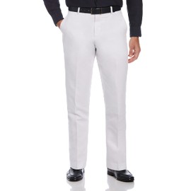 Perry Ellis Men's Essentials Modern Fit Solid Twill Linen Dress Pant, Bright White, 34x32
