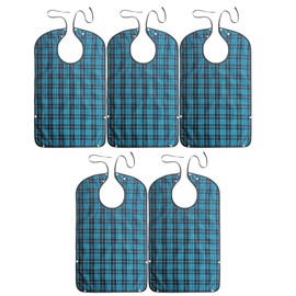 TopHomer Bibs for Adults, Waterproof Bibs for Elderly People Washable Adult Dining Bibs Mealtime Bibs Reusable Clothing Protector Food with Crumb Catcher, 5 pieces blue., 78 × 45 cm