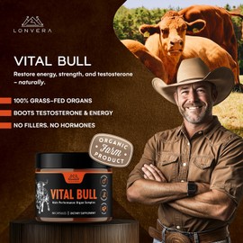 Vital Bull Beef Organ Supplement for Men with Grass Fed Liver, Testicle, Prostate & Bone Marrow – Freeze Dried Beef Organ Capsules for Nutrient Support – 30 Day Supply