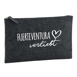 Huuraa Kulturbeutel Fuerteventura verliebt Geschenk 1 Liter Charcoal Filz Fuerteventura Geschenkidee