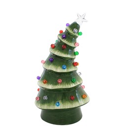 Roman Lighted Ceramic Bent Tree Christmas Bulb Figurine, 10-inch Height, Christmas Decoration