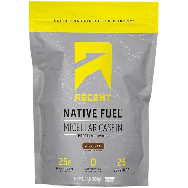 Ascent Native Fuel Micellar Casein Protein Powder, Chocolate, Yellow, 32 Oz