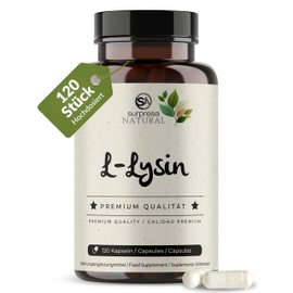L-Lysine 1000 mg 120 Capsules - L-Lysine Hcl/ - of which L-lysine / 800 mg High Dose Amino Acid High Bioavailability Laboratory Tested Vegan - Gluten and Lactose Free (1)