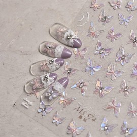 Butterfly Nail Art Stickers 5D Embossed Nail Decals Shell Light Butterflies Self-Adhesive Nail Art Supplies Spring Summer Aurora Butterfly Nails Designs Sliders for Women Manicure Decoration