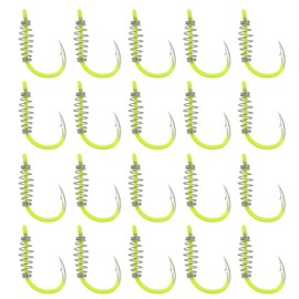 eMagTech Pack of 20 Fishing Hooks with Spring Size 12# Carbon Steel Hooks with Barbed Hooks and Metal Spring Swivels Suitable for Powerbait Trout Carp Fluorescent Yellow