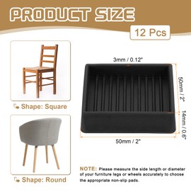 PATIKIL 2 Inch Rubber Furniture Pads, 12 Pack Non-Slip Furniture Coasters Square Anti Skid Caster Cups Furniture Feet Cup Floor Protectors for Bed Couch Stoppers, Black