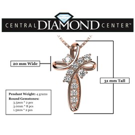 Central Diamond Center Cross Necklace in Solid 925 Sterling Silver made with Pure Brilliance Zirconia - Rose Gold Plated