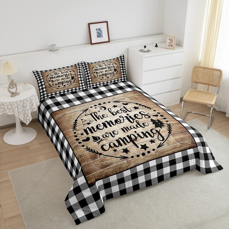 Happy Camping Comforter Set Full Size,Camper RV Trailer Decor Bedding