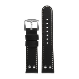DASSARI Aviator Pilot Leather Quick Release Watch Band Strap with Silver Rivets & Buckle - Black & Ivory - 20mm