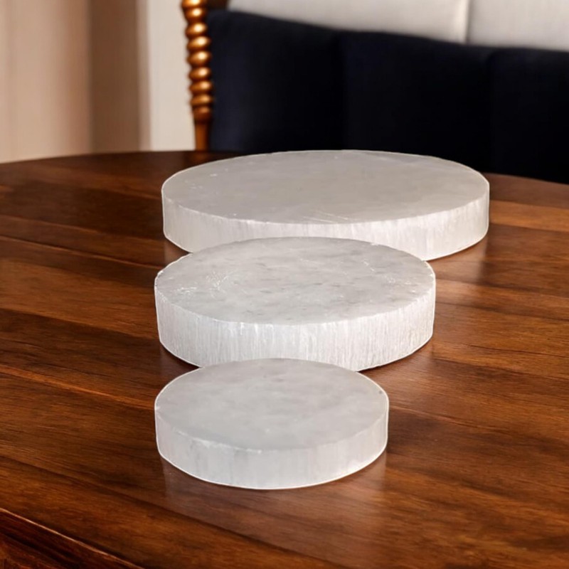 Selenite Round Disc Crystal Charging Plate for Healing Meditation Spiritual