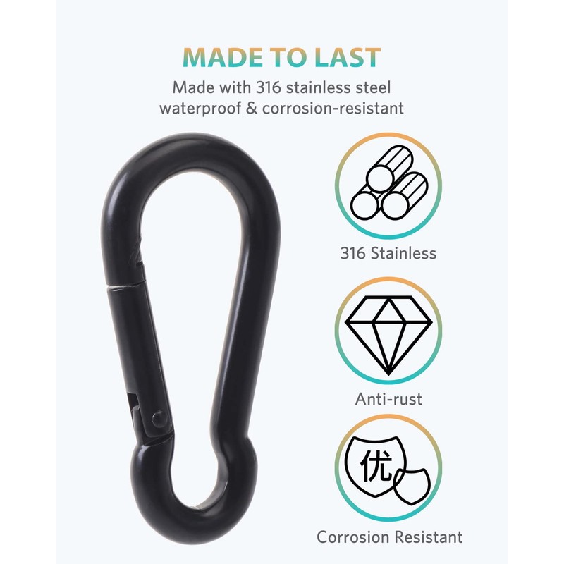 SEPWIK Carabiner Clips, 316 Stainless Steel Carabiner Clip, Heavy Duty