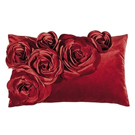 Pad - Floral - Cushion Cover - Velvet Cushion - Decorative Cushion Cover - Flower Appliques - 30 x 50 cm, Red