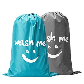 volumoon 2 Pack Large Travel Laundry Bag, Multi-purpose Oxford Cloth Laundry Bags, Foldable Laundry Bag, Drawstring laundry Bag, Reusable Bags for Travel, Home or Dormitory (Grey&Blue)