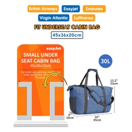 for Easyjet Cabin Bag 45X36X20 Underseat Travel Duffel Bag with Wet Pocket Carry on Luggage Holdall Tote Overnight for Women and Men 30L (Navy Blue)