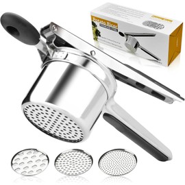 Potato Ricer, Ricer for Mashed Potatoes, 3 Interchangeable Discs Potato Masher Stainless Steel for Fluffy Mashed Potatoes, Heavy Duty Spaetzle Maker with Silicone Handle, Manual Masher