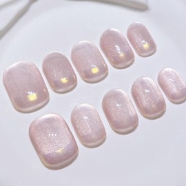 False nails, handmade toes, 3D feel, gloss, 3D nails, ultra thin toes, three-dimensional, pink butterflies, spring, summer, fashion, short, 100% handmade nails, (Cat's eye), M