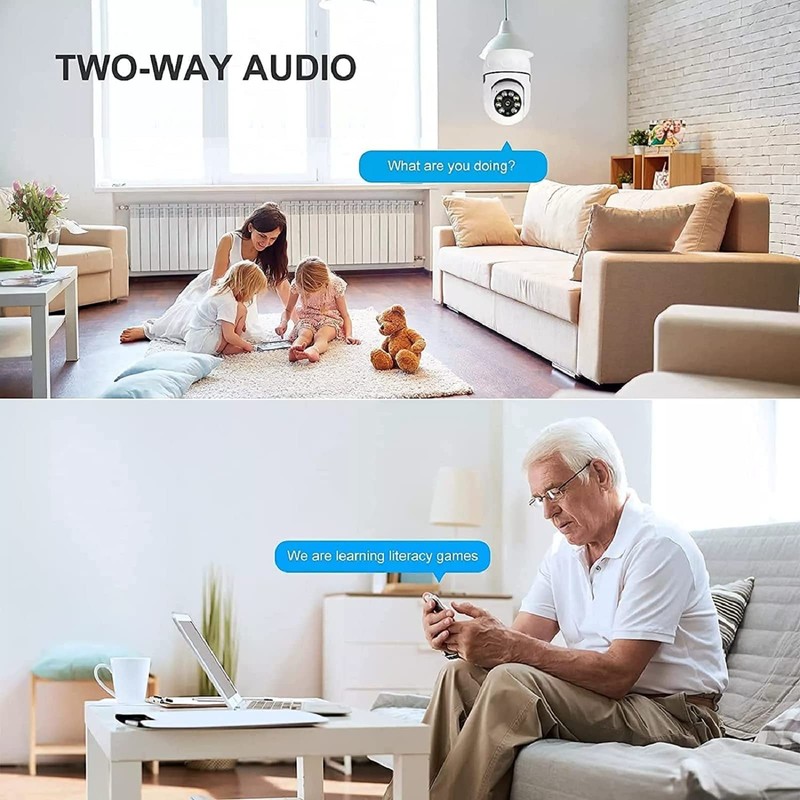 3MP Light Bulb Security Camera for Home Security, 360° WiFi
