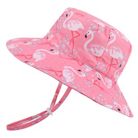 JUPSK Toddler Summer Sun Hat, Baby Sun Hat Wide Brim Children's Bucket Hat with Adjustable Straps Flamingo Print Outdoor Visor Hat for Girls