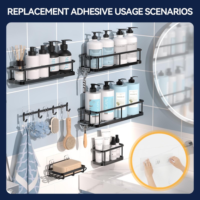 YASONIC 9-Pack Shower Caddy Adhesive Replacement - Transparent Shower Adhesive