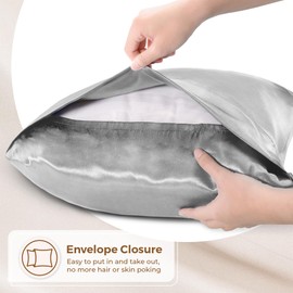 Satin Pillowcase 2 Pack - Queen Size (20"x30", Grey) - Silky Pillow Cases for Hair and Skin - Satin Pillow Covers with Envelope Closure - Extra Soft Premium Microfiber