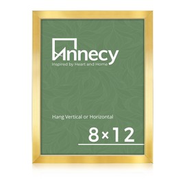 Annecy 8x12 Picture Frame Gold（1 Pack）, 8 x 12 Picture Frame for Wall Decoration, Classic Gold Minimalist Style Suitable for Decorating Houses, Offices, Hotels