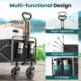 OLIXIS Heavy Duty Wagon Cart with Wheels Foldable,Large Collapsible Wagons Carts with All-Terrain Wheels,Smooth Maneuverability,Suitable for Gardening,Camping and Beach,Black
