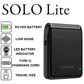 Supreme Trimmer Solo LiTE Mens Single Foil Shaver | 90 Min Runtime, Cordless Powerful USB-C Mini Size Travel Razor for Barbers & Home use | STF91 Black
